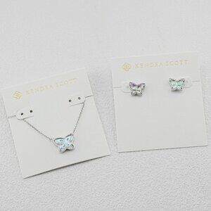 Kendra Scott Butterfly White AB Necklace & Stud Earrings Set